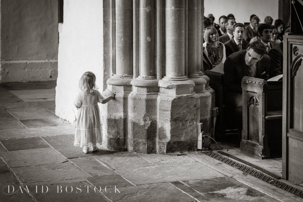 toddler playing in church