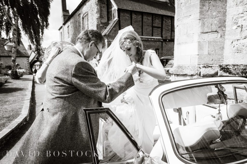 bride getting out of car