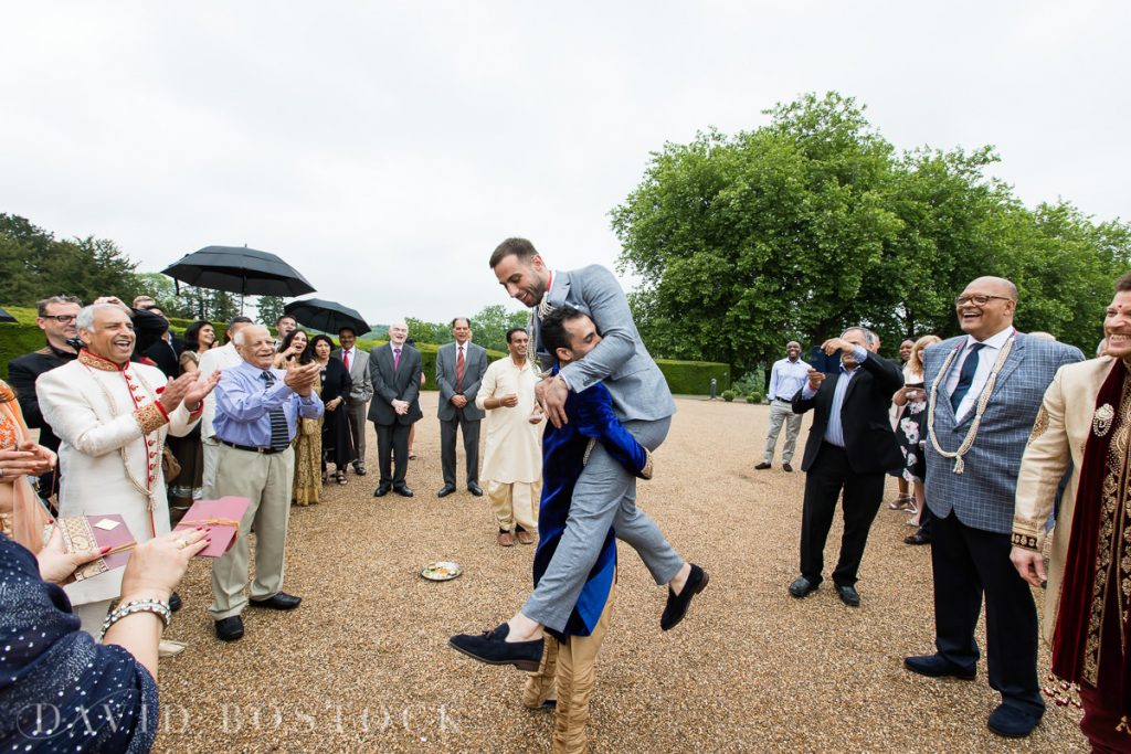 wedding party lift each other 