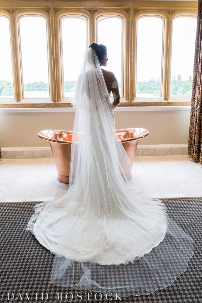 Eynsham Hall Wedding bride by a bath