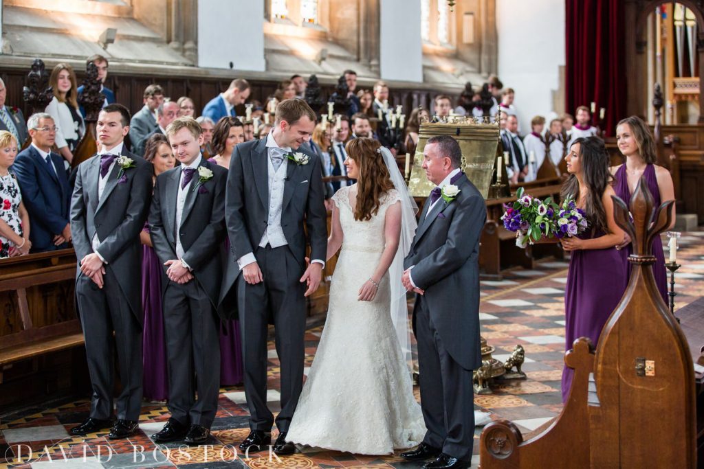 Oxford College Wedding bride and groom at aisle