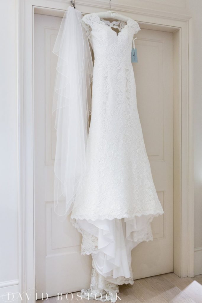 Oxford College Wedding wedding dress hanging 