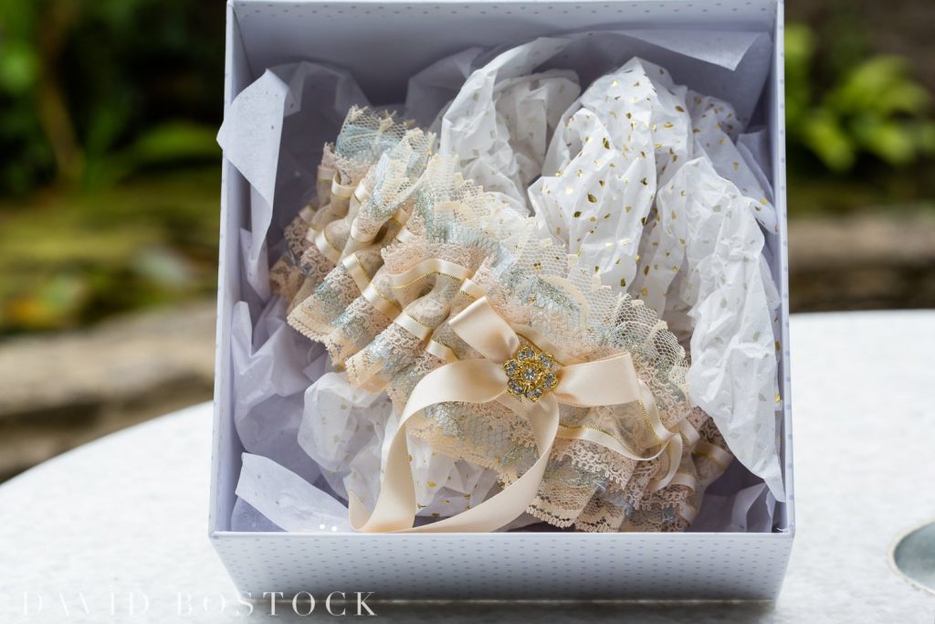 Oxford College Wedding garter in box