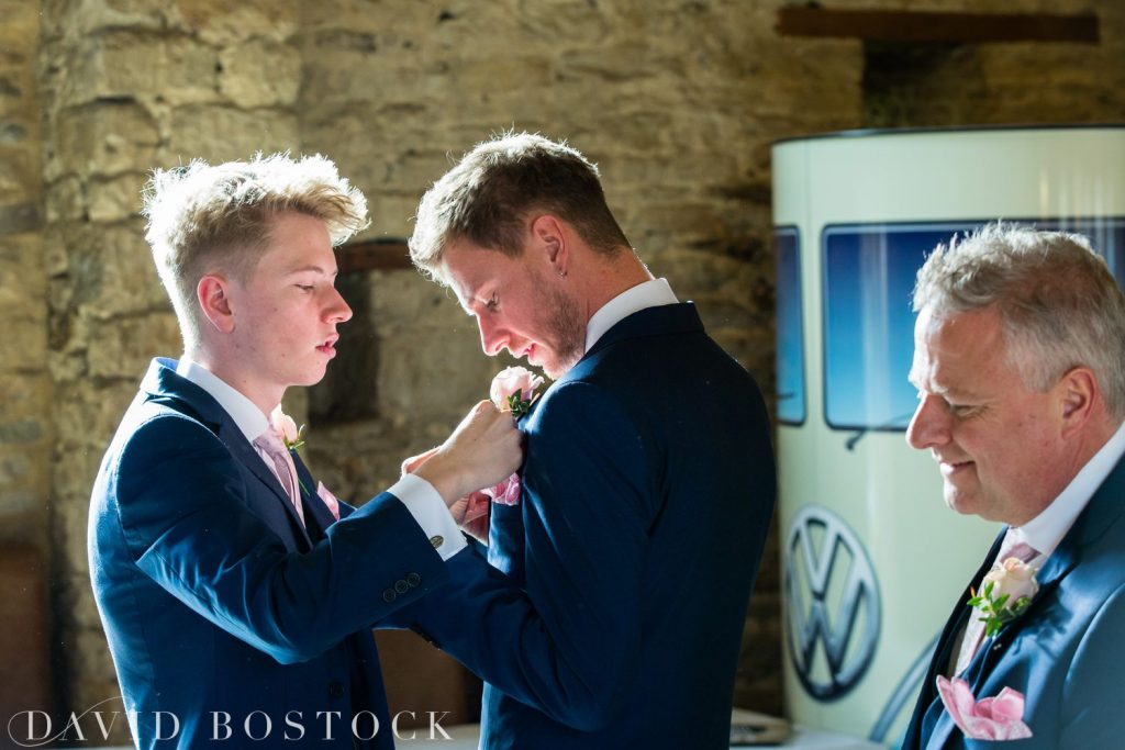 The Great Barn Aynho Wedding Photographs groom getting ready