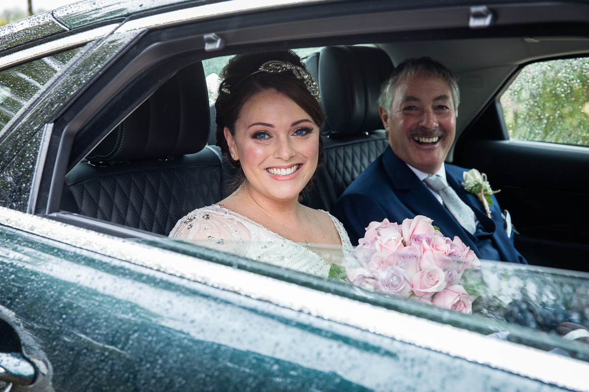 Cripps Barn wedding bride in car