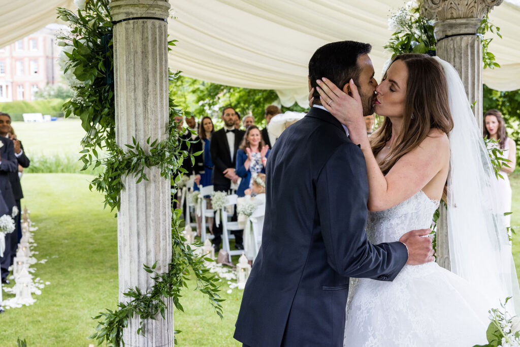 Ardington House wedding photo bride and groom kiss