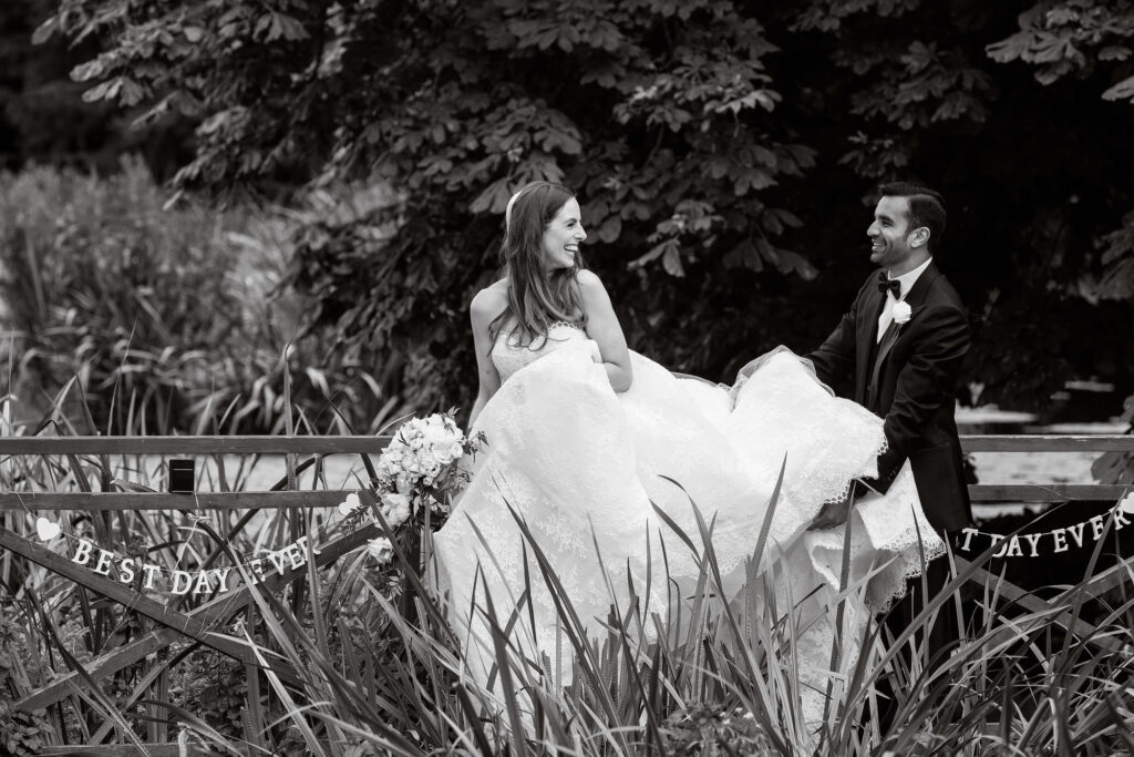 Ardington House wedding photo laughing bride and groom