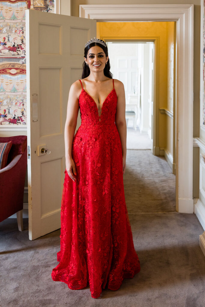 Hedsor House wedding bride red wedding dress