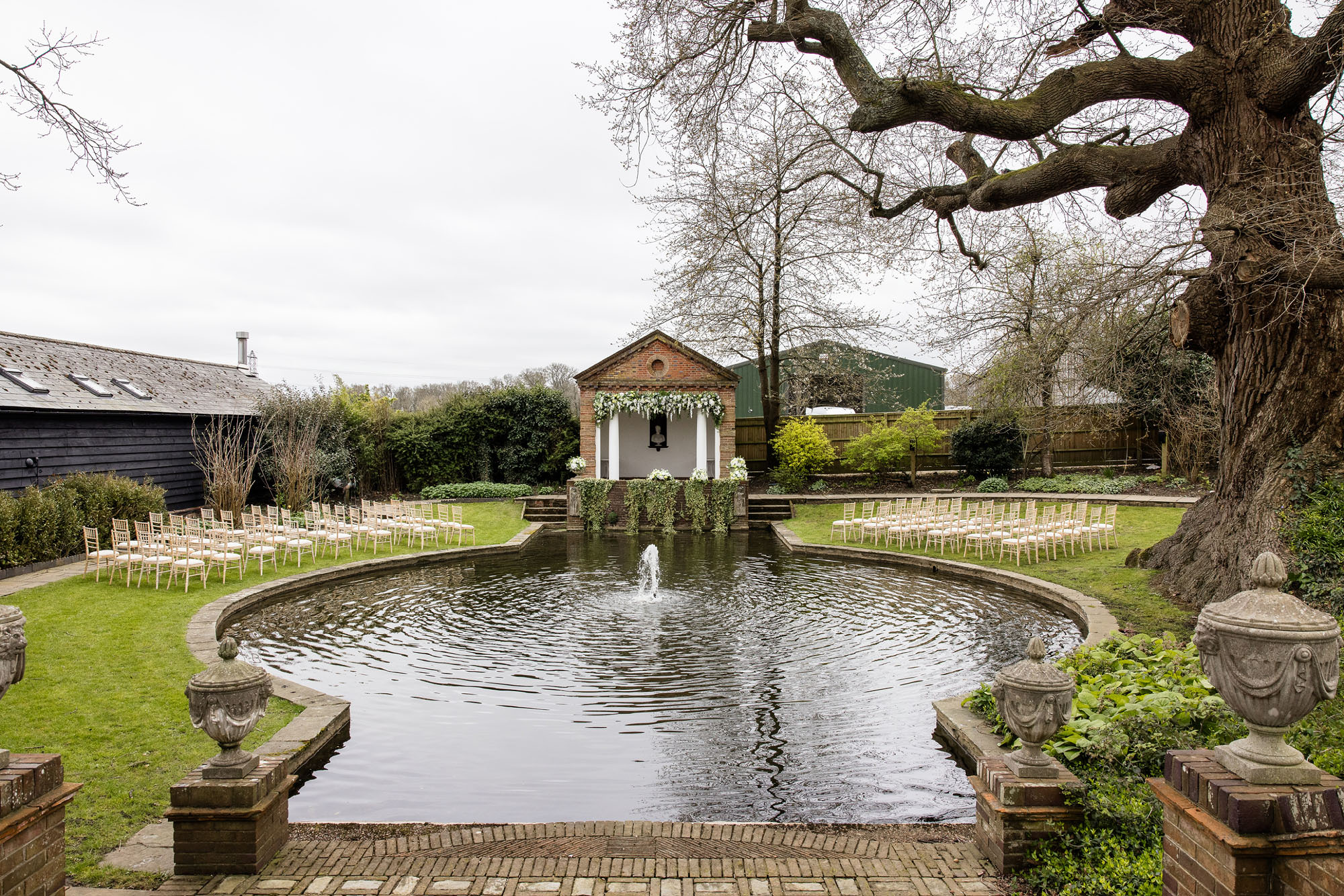 pond and temple for spring Micklefield Hall wedding