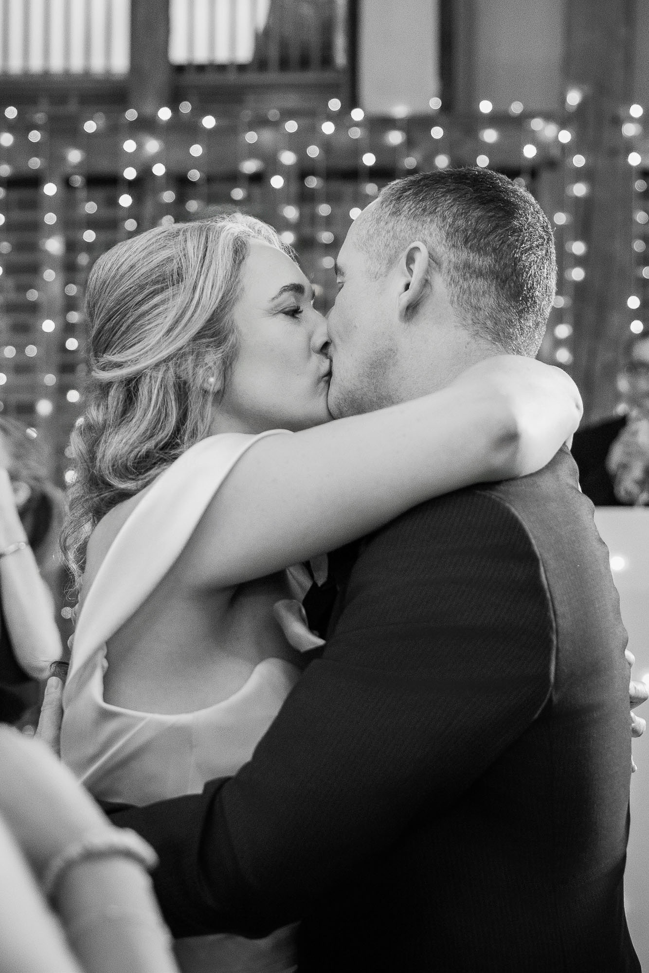 bride and groom kissing at spring Micklefield Hall wedding
